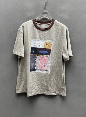 欧洲站2026夏季新款时尚圆领方块图形宽松短袖T恤女款欧货6226