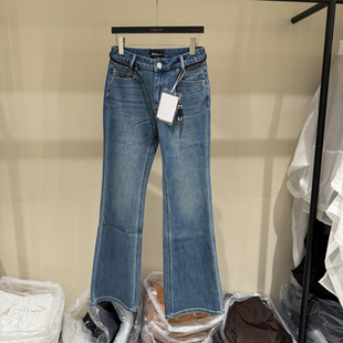 高腰配腰带四面弹牛仔微喇裤 时尚 女欧货80032 新款 欧洲站2026春季