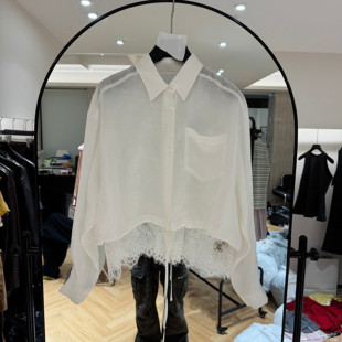 新款 女款 时尚 衬衫 欧货6098 翻领蕾丝拼接长袖 欧洲站2026春季