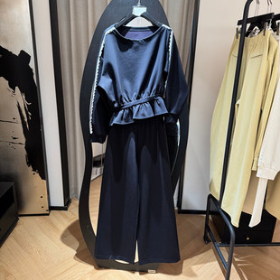 欧洲站2026春季新款时尚圆领修身卫衣+阔腿裤套装女款欧货91398