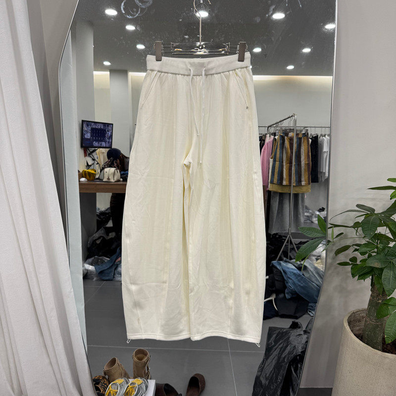 欧洲站2026春季新款时尚松紧腰抽绳纯色弯刀宽松休闲裤女款欧货