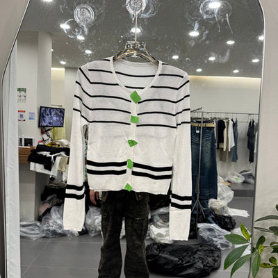 欧洲站2026春条纹针织开衫女