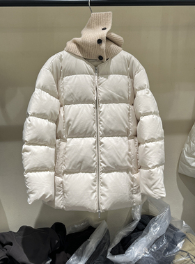 欧洲站2025冬季新款时尚圆领连帽配围脖宽松加厚鹅绒外套女款欧货