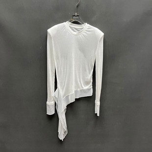 T恤女款 欧洲站2026春季 圆领不规则网纱拼接长袖 时尚 欧货2015 新款