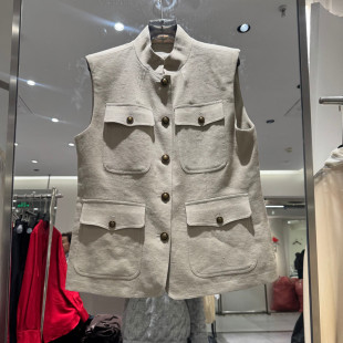 欧货6002 立领纯色简约风纽扣多口袋棉马夹女款 欧洲站2026春季 新款