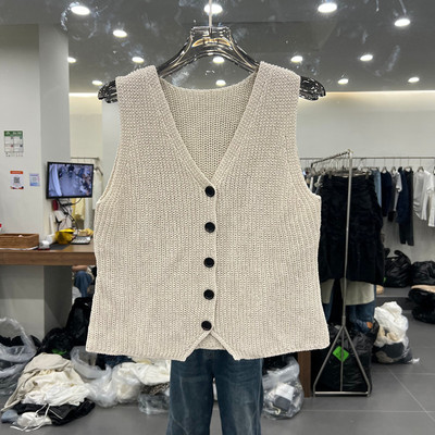 欧洲站春款V领无袖针织马甲女