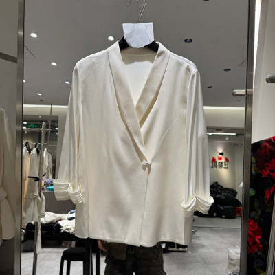 欧洲站春季V领单扣系带西装女