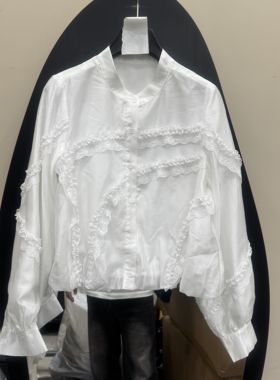 欧洲站2025冬新款设计感蕾丝拼接衬衫长袖宽松立领高端小众257565