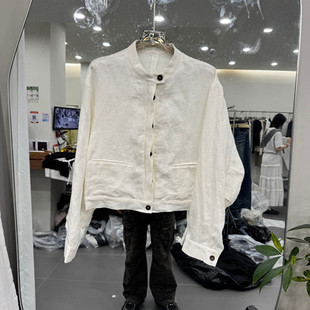 外套女款 欧洲站2026春季 立领单排扣亚麻短款 时尚 欧货2635 新款