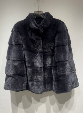 欧洲站2025冬季新款时尚立领横排水貂毛皮草外套女款欧货2529