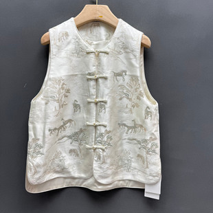 欧洲站2025冬季新款时尚新中式风重工刺绣盘扣马甲女款欧货25185