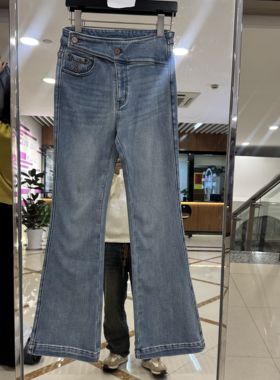 欧洲站2025冬新款高腰牛仔微喇裤女显瘦修身长裤百搭喇叭裤9839