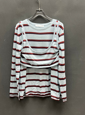 欧洲站2026春季新款圆领马甲条纹+长袖T恤两件套女款欧货3303