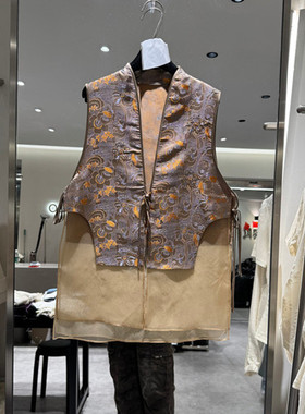 欧洲站2026春季新款时尚V领蚕丝新中式风绑带马甲女款欧货26-015