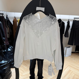 欧洲站2026春季新款时尚一字肩纯棉蕾丝拼接长袖卫衣女款欧货8665