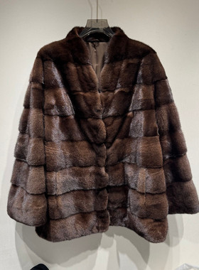 欧洲站2025冬季新款时尚V领纯色水貂皮草大衣外套女款欧货1037