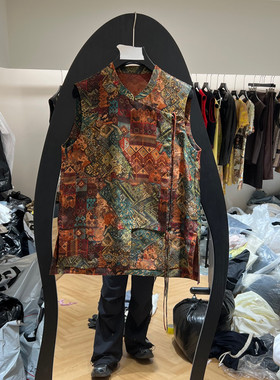 欧洲站2026春季新款时尚立领领蚕丝斜门襟提花马甲女款欧货9352