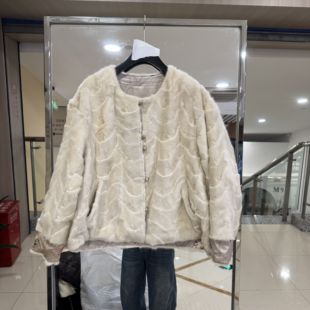 欧洲站2025冬新款圆领貂皮皮草外套女短款百搭两面穿羽绒服37127