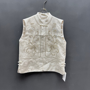 欧洲站2025冬季新款时尚新中式重工刺绣单排扣马甲女款欧货251183