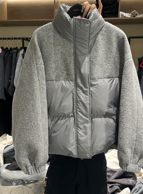 欧洲站2025冬季新款时尚立领拼接加厚保暖鹅绒外套女款欧货52253