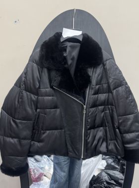 欧洲站2025冬季新款皮草拼接羽绒服女短款毛领保暖外套显瘦98061