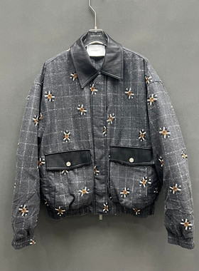 欧洲站2025冬季新款翻领复古小碎花夹克鹅绒外套女款欧货潮99308