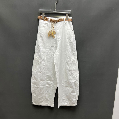 欧洲站高腰配腰带阔腿工装裤女