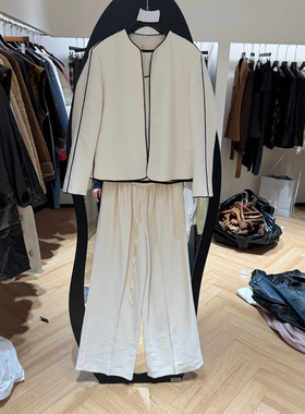 欧洲站2026春季新款时尚圆领外套马甲阔腿裤三件套女款欧货043