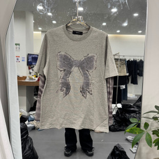 T恤女款 欧洲站2026春季 圆领蝴蝶结印花宽松短袖 时尚 欧货 新款