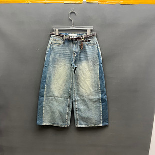 女款 欧洲站2026春季 高腰配腰带阔腿宽松牛仔裤 时尚 欧货8018 新款