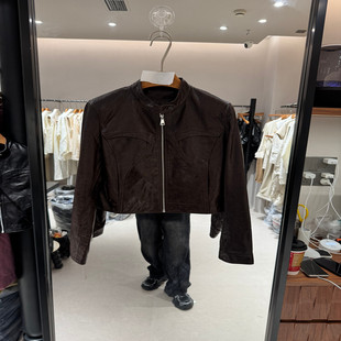 欧洲站2026春季新款时尚立领纯色绵羊皮短款外套女款欧货12700