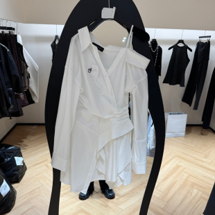 连衣裙女款 欧洲站2026春季 不对称斜肩收腰衬衫 时尚 欧货8009 新款