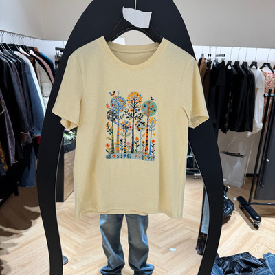 欧洲站春新甜酷手绘印花短袖T恤