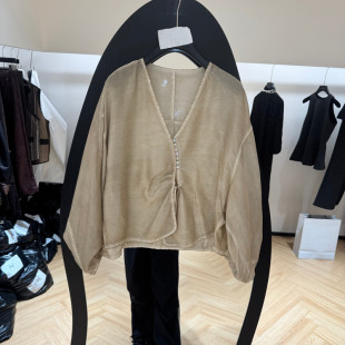 新款 女款 时尚 衬衫 欧货7075 V领蚕丝系带不对称长袖 欧洲站2026春季