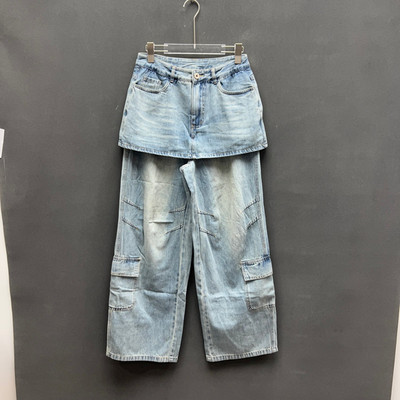 欧洲站夏季高腰女牛仔工装裤