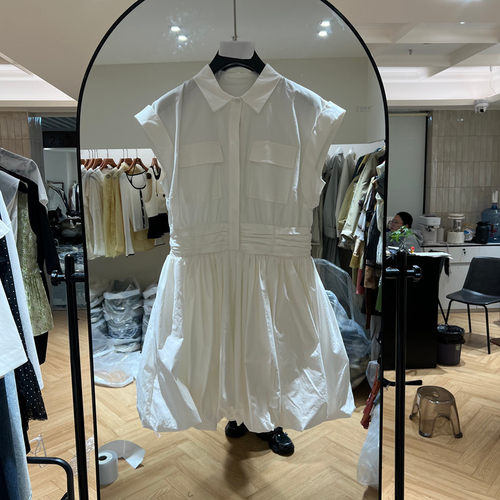 欧洲站纯棉收腰无袖衬衫连衣裙