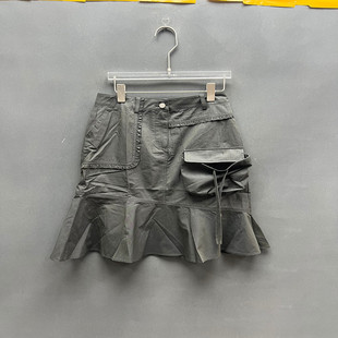 欧洲站2026春季新款时尚高腰工装风多口袋拼接半身裙女款欧货3002