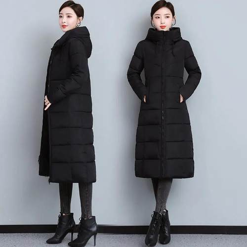 过膝长款加厚修身保暖棉服