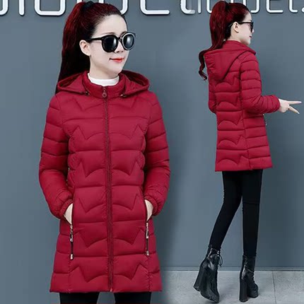 棉衣女中长款修身显瘦时尚百搭羽绒棉服冬季轻薄款中老年妈妈棉袄