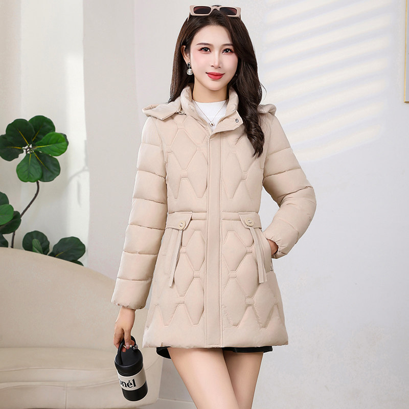 棉衣女中长款冬季新款菱形格修身时尚棉服加厚洋气中老年高端棉袄