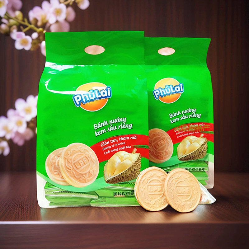 越南进口榴莲味夹心饼网红休闲食品法式薄饼威化饼干酥脆独立包装