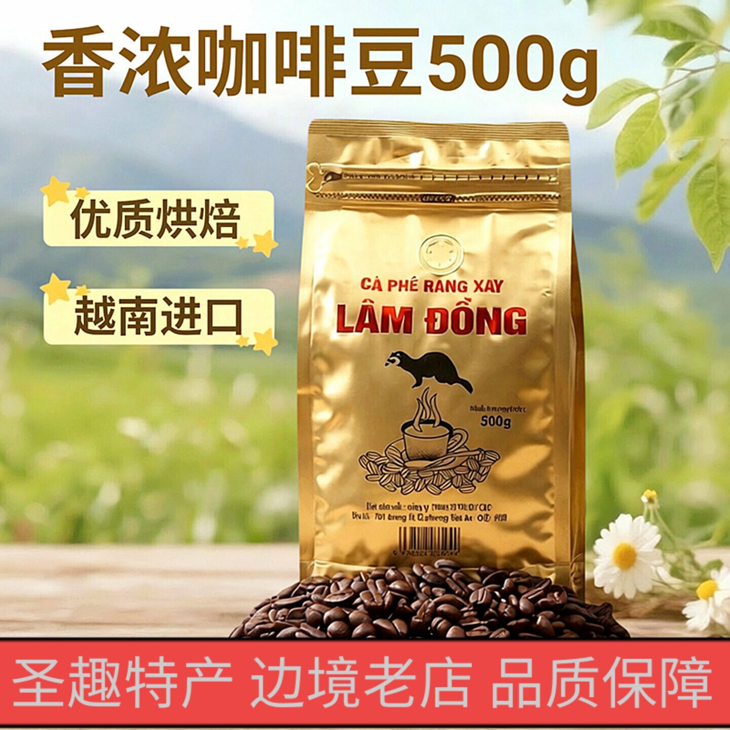 正宗纯咖啡豆中深烘焙醇越南原装进口LAM研磨滴漏纯黑咖啡豆 500g
