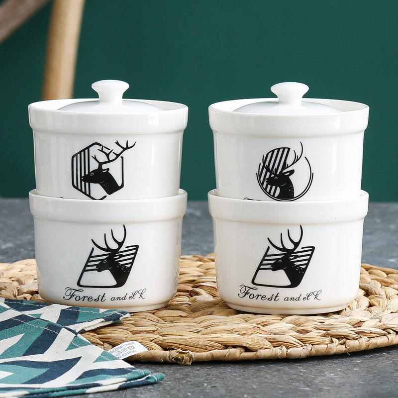 4英寸家用陶瓷隔水炖盅带盖蒸蛋碗蒸蛋羹专用碗瓦罐炖罐汤盅煲汤