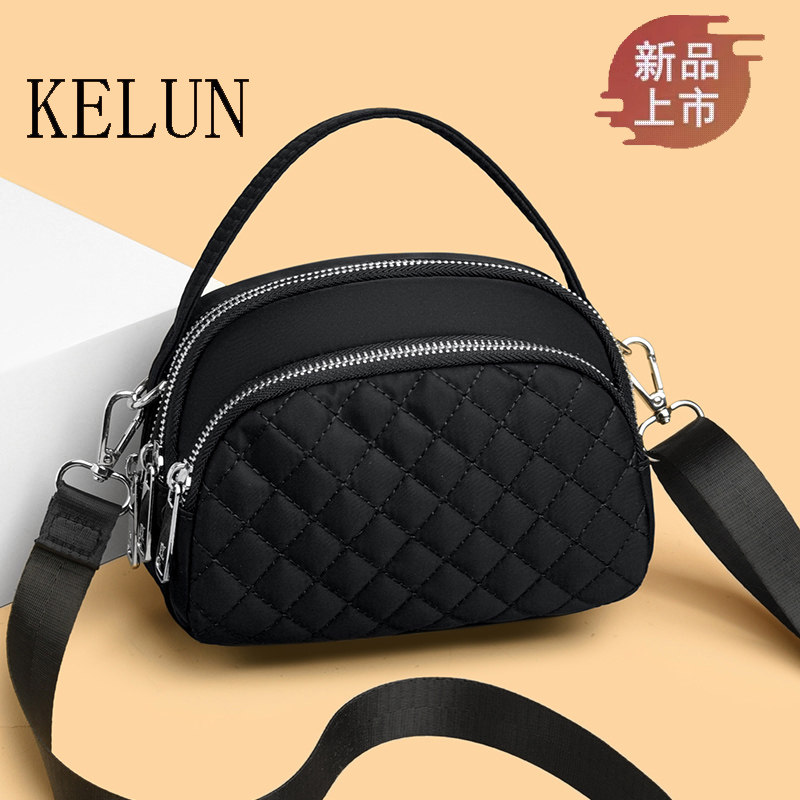 品牌正品牛津布女包2025新款时尚百搭单肩斜挎包软皮多层小圆包女