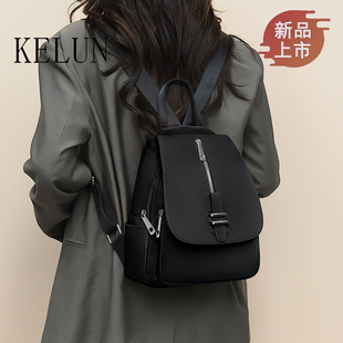 黑色防盗双肩包女轻便牛津布背包高级感帆布书包休闲简约时尚通勤