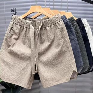 冰丝凉感直筒沙滩裤 轻薄速干运动五分裤 男款 卡其色泡泡纱休闲短裤
