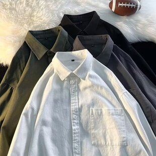内搭内衬衣长袖 日系白色衬衫 打底纯棉西装 休闲宽松大码 外套 男短袖