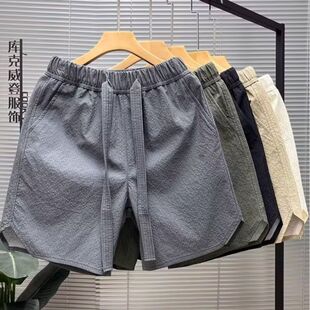潮流宽松沙滩五分裤 夏季 情侣时尚 中性风泡泡纱百搭休闲短裤 男 男士