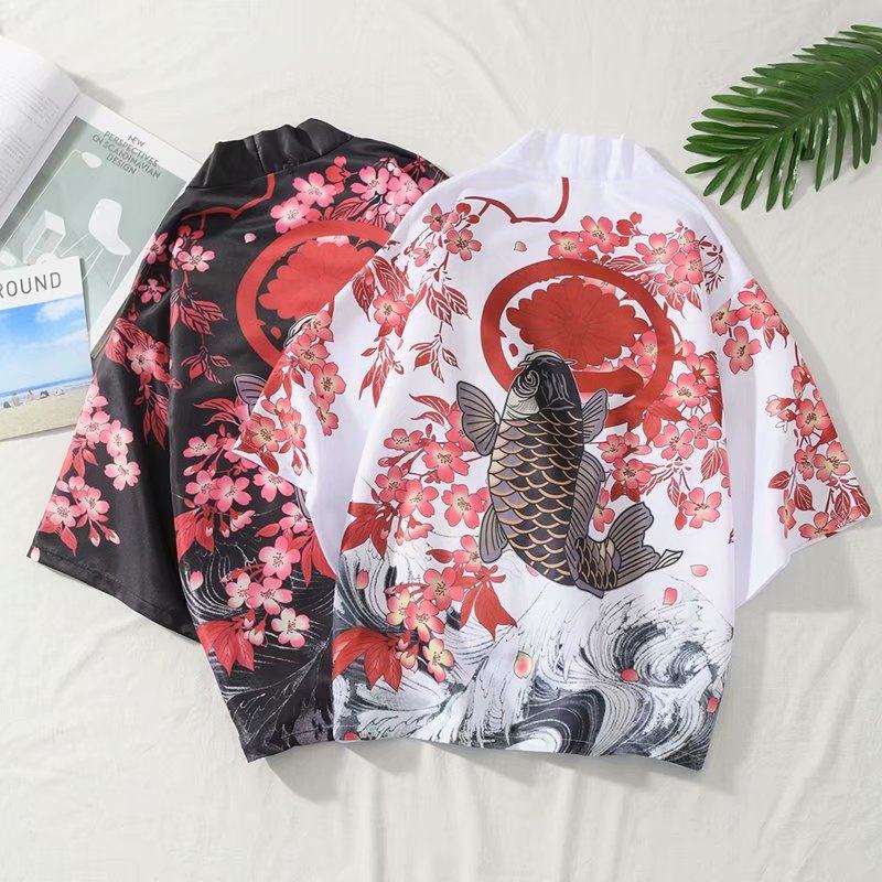 中国风浮世绘鲤鱼羽织道袍古风开衫宽松七分袖夏季汉服防晒衣外套