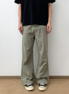 NSEEKE美式高街伐木休闲裤男款工装纯棉宽松直筒春夏新款磨毛裤子